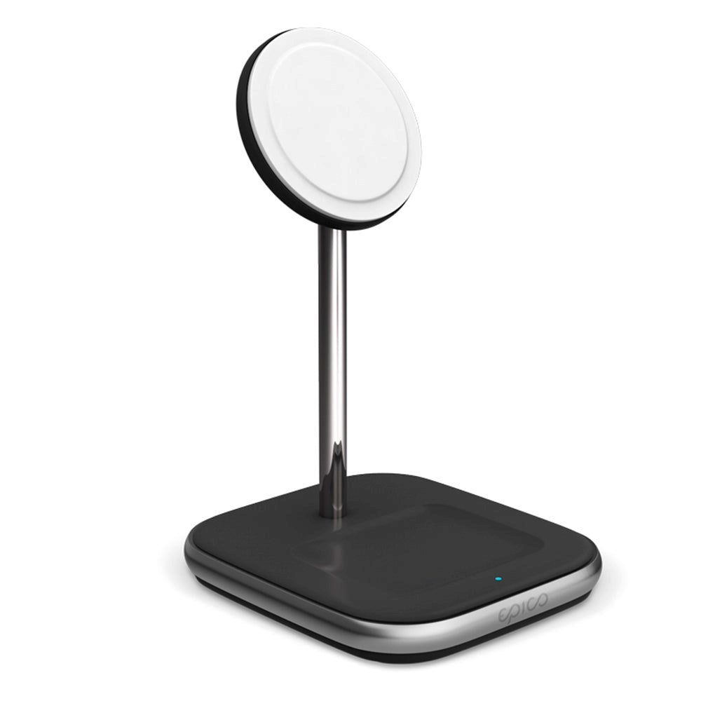 Epico Magnetisk 2-i-1 Trådløs Oplader Stand 15W m. Vægoplader PD 20W - MagSafe Kompatibel - Sort