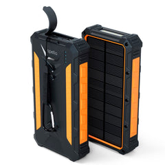 Spello Outdoor Solcelle Powerbank 15W - 1 x USB-C, 2 x USB-A & Trådløs Opladning - 24.000 mAh - Sort / Orange