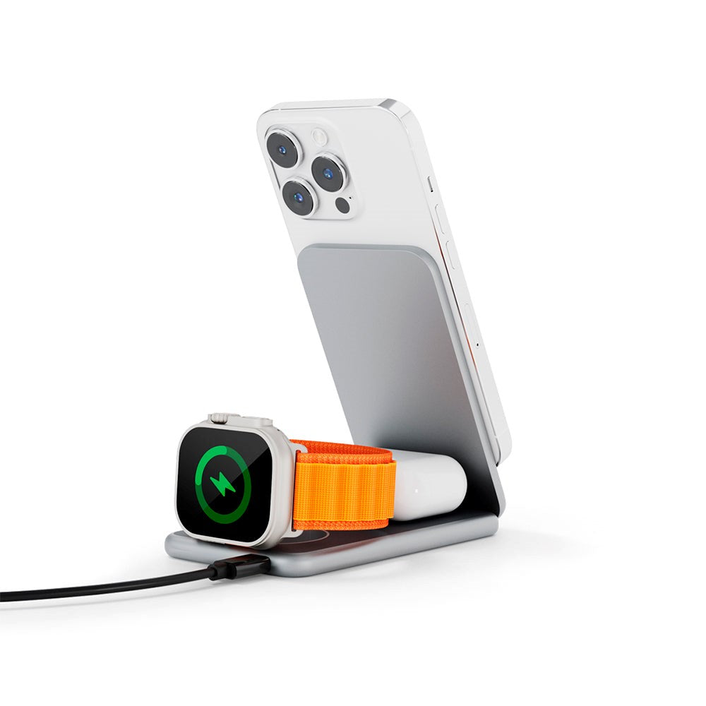 Epico Mag+ Charging Stand - 3-i-1 Trådløs Oplader - MagSafe Kompatibel - Space Grey