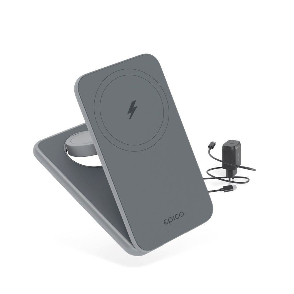 Epico Mag+ Charging Stand - 3-i-1 Trådløs Oplader - MagSafe Kompatibel - Space Grey