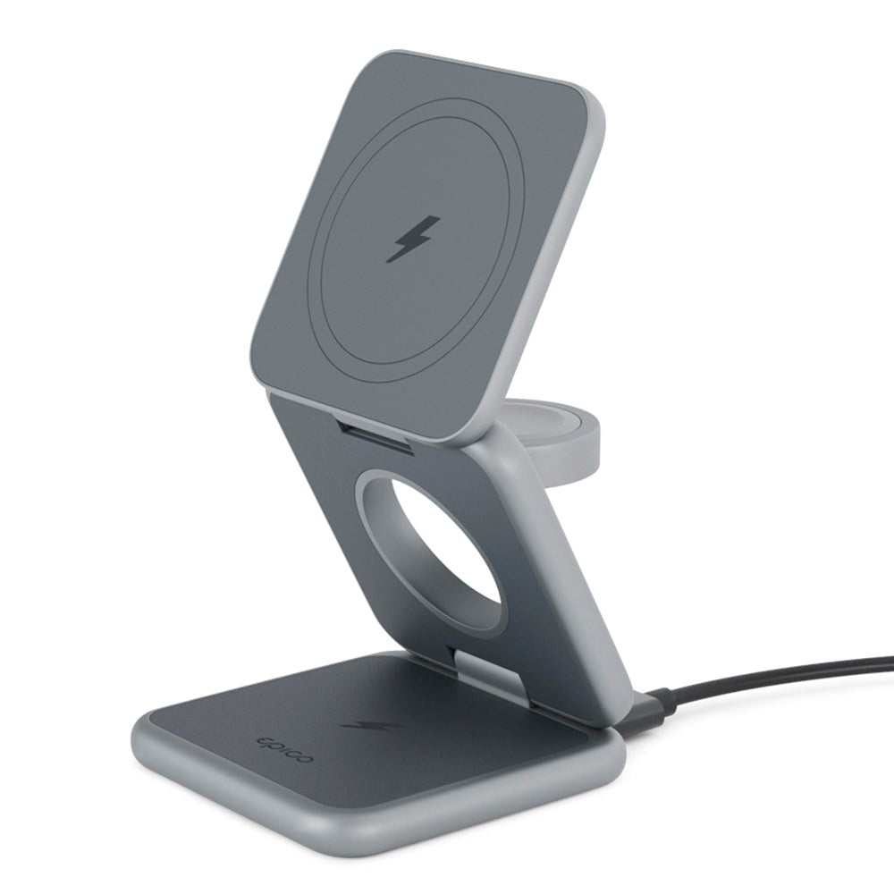 Epico Mag+ Sammenfoldelig 3-i-1 15W Trådløs Oplader m. 25W USB-C Vægoplader & USB-C Kabel - MagSafe Kompatibel - Space Grey