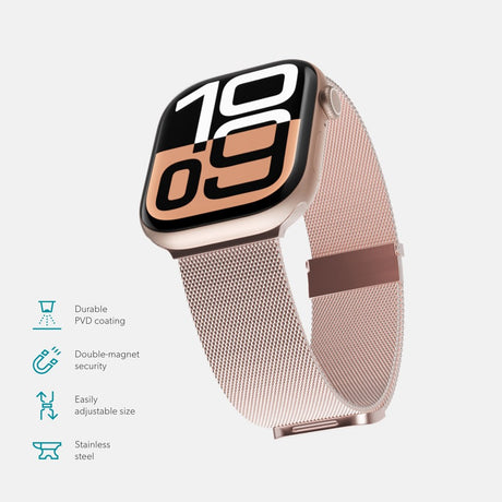 Apple Watch (42/44/SE/45/46/49mm) Epico Milanese+ (Plus) Rustfri Stål Rem - Rose Gold
