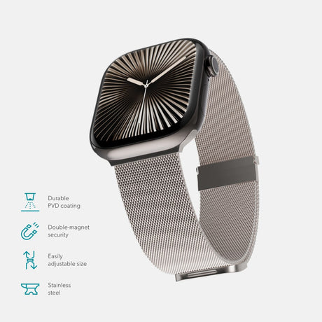 Apple Watch (42/44/SE/45/46/49mm) Epico Milanese+ (Plus) Rustfri Stål Rem - Starlight
