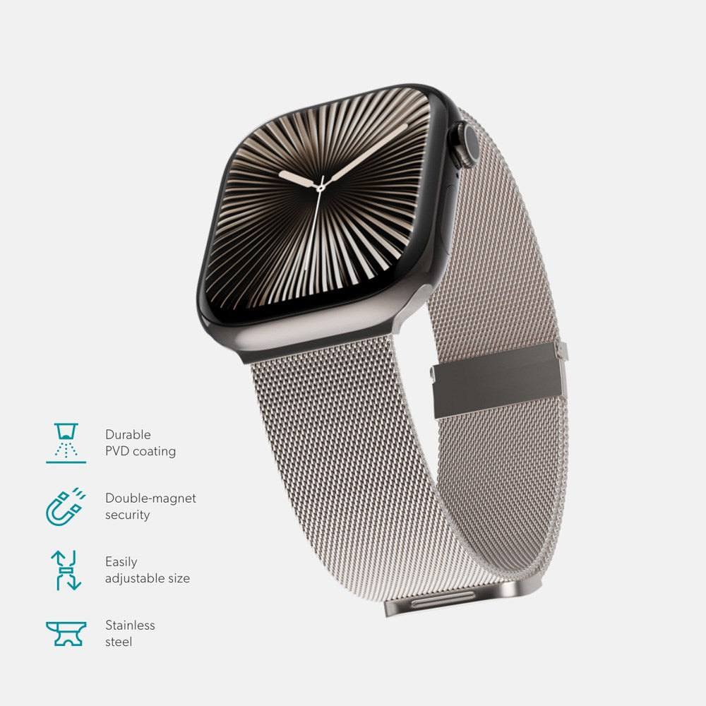 Apple Watch (38/40/SE/41/42mm) Epico Milanese+ (Plus) Rustfri Stål Rem - Starlight - (DEMO)