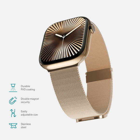 Apple Watch (42/44/SE/45/46/49mm) Epico Milanese+ (Plus) Rustfri Stål Rem - Gold