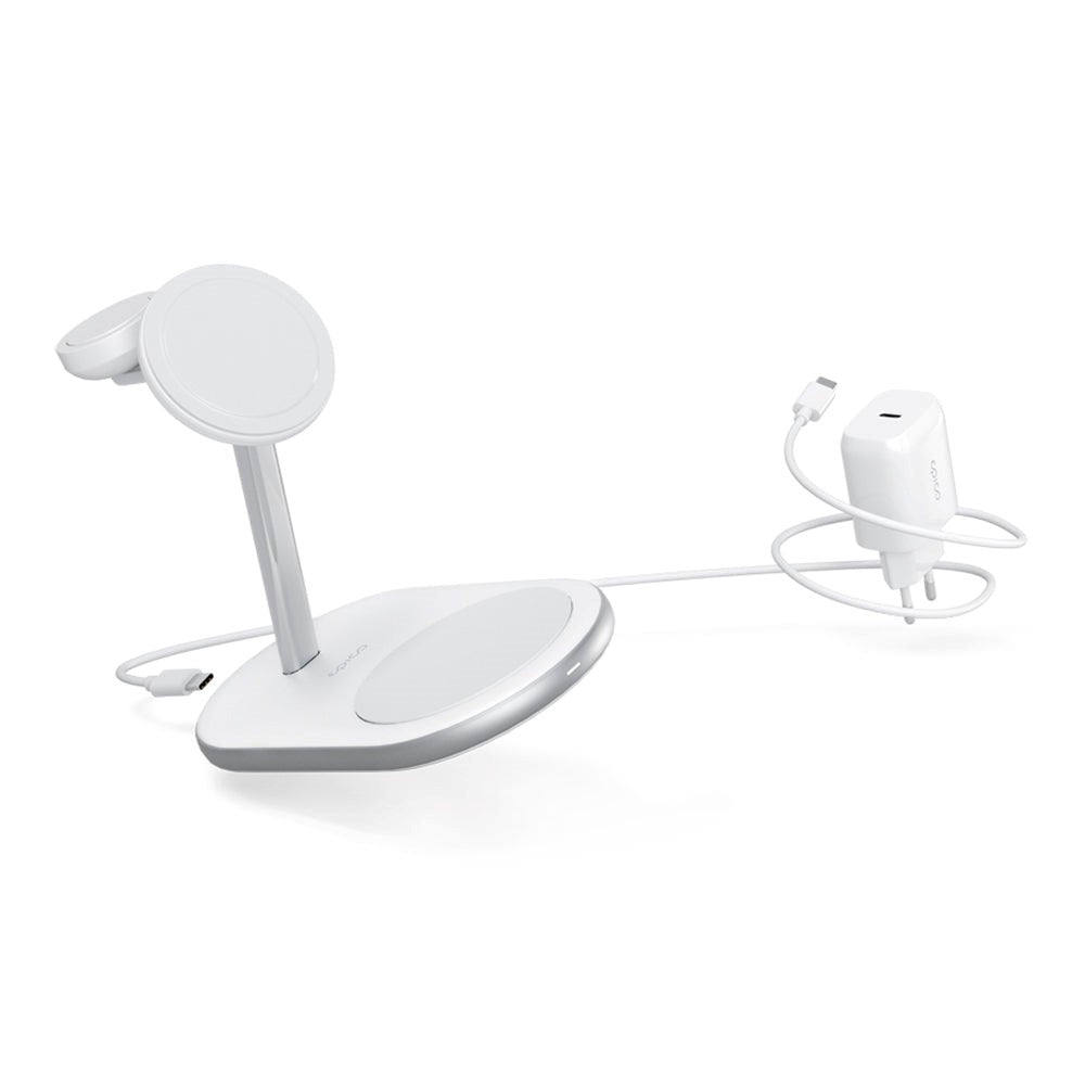 Epico Charging Stand - 3-i-1 15W Trådløs Oplader - MagSafe Kompatibel - Hvid - (DEMO)
