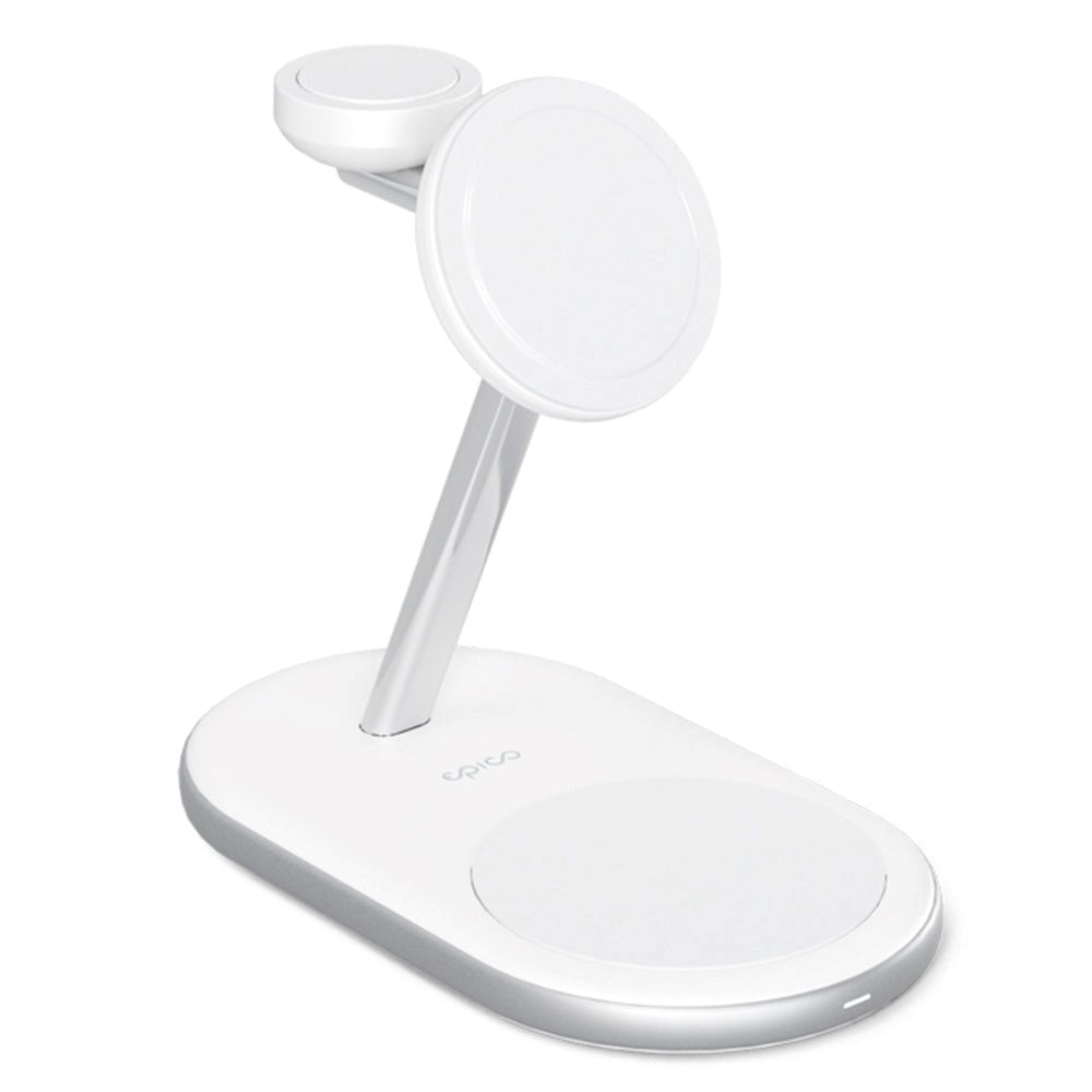 Epico Charging Stand - 3-i-1 15W Trådløs Oplader - MagSafe Kompatibel - Hvid - (DEMO)