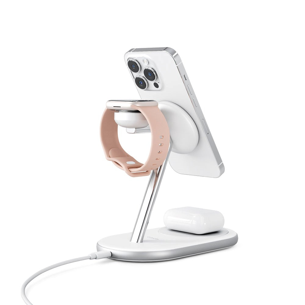 Epico Charging Stand - 3-i-1 15W Trådløs Oplader - MagSafe Kompatibel - Hvid - (DEMO)