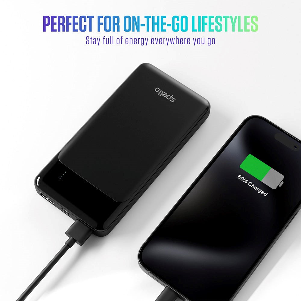 Spello Slim 10W Powerbank m. 2 x USB-A & 1 x USB-C - 10.000 mAh - Sort