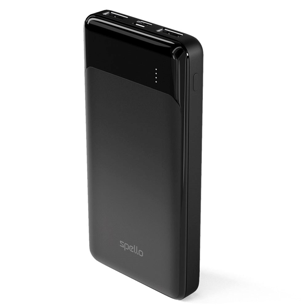 Spello Slim 10W Powerbank m. 2 x USB-A & 1 x USB-C - 10.000 mAh - Sort