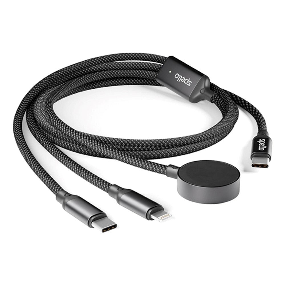 Spello 3-i-1 Multifunktionelt 100W USB-C Kabel m. USB-C - Lightning - Apple Watch Oplader - Sort
