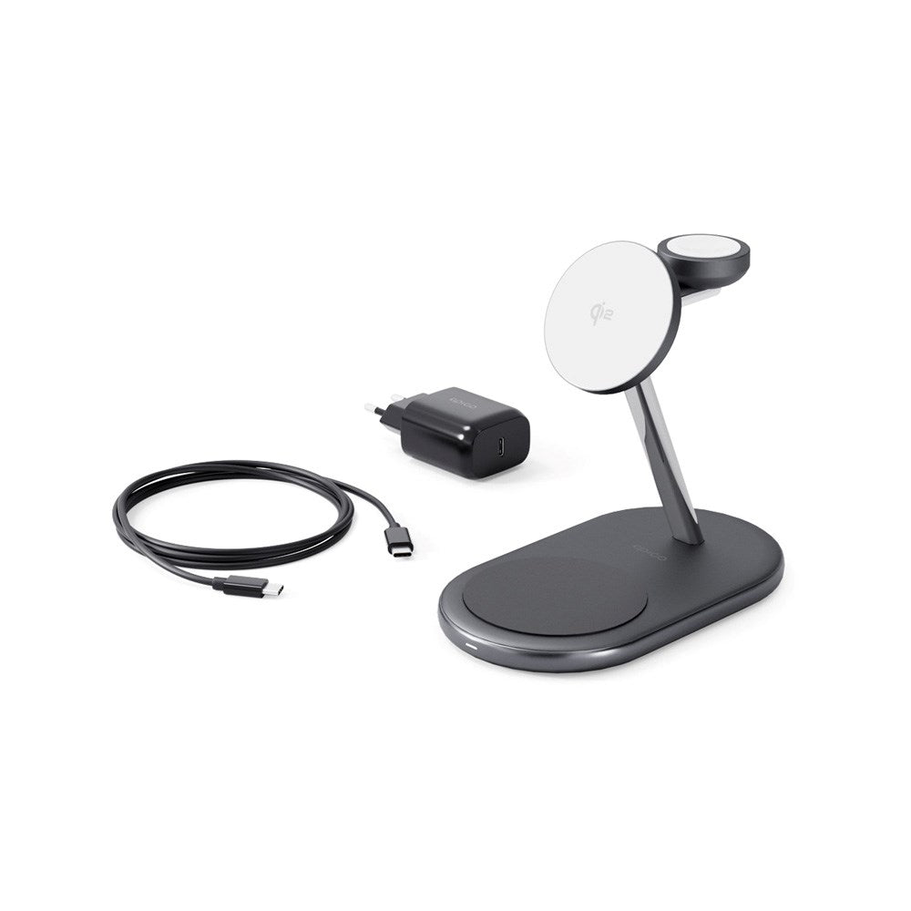 Epico 3-in-1 Trådløs Oplader 15W - Mobil / AirPods / Apple Watch - MagSafe Kompatibel - Sort