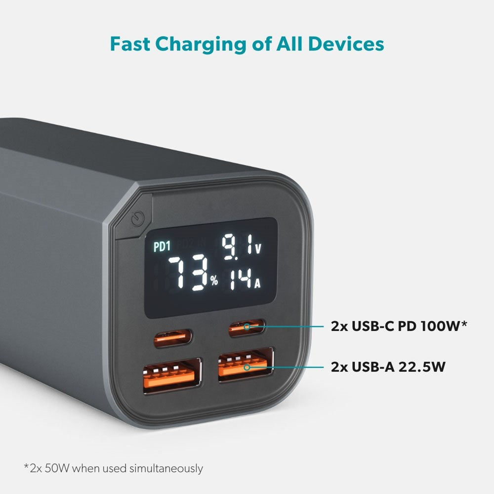 Epico 100W Aluminium Powerbank 20.000 mAh m. 2 x USB-A & 2 x USB-C - Grå