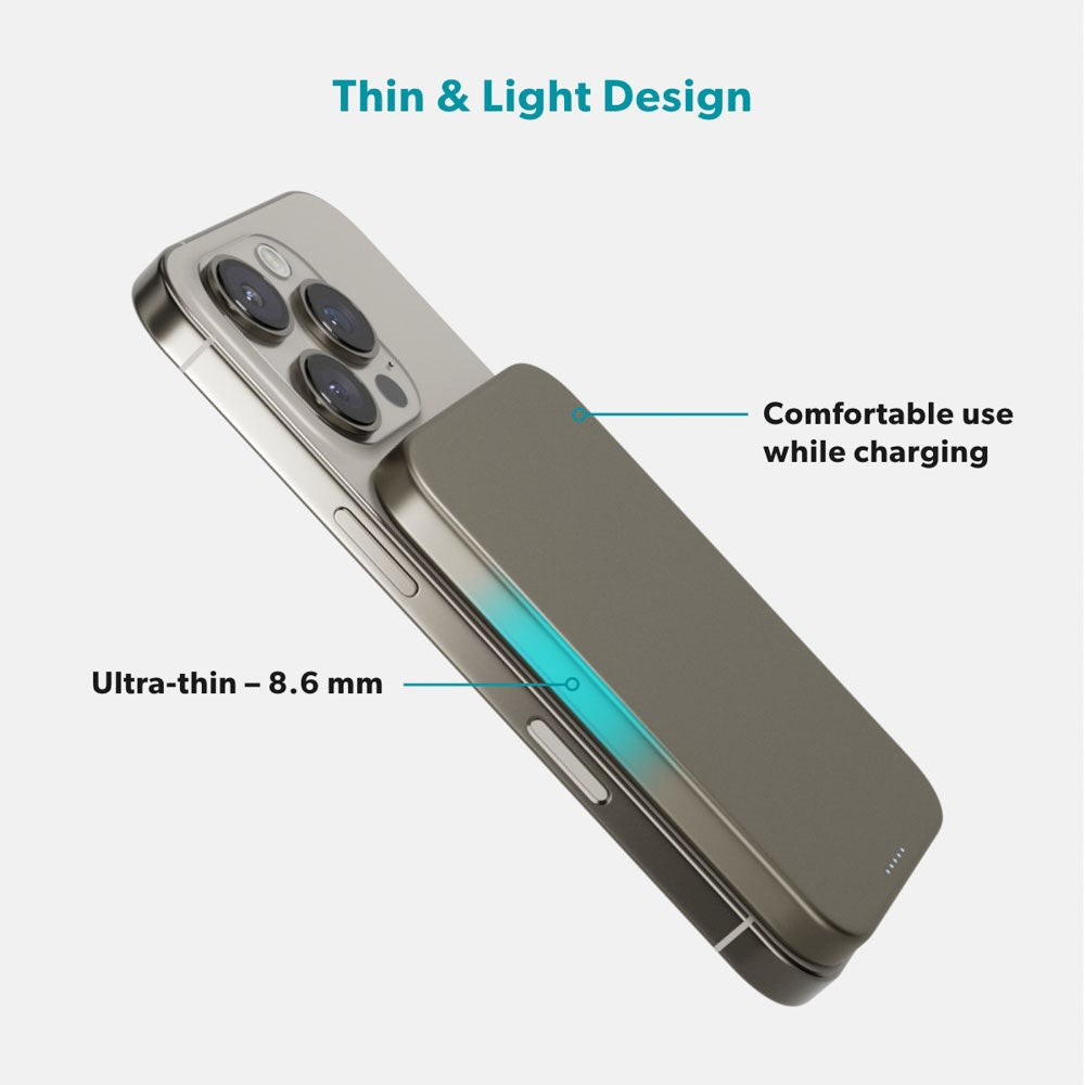 Epico 15W UltraPack EM51 Slim Alu Mag+ 5000 mAh Power Bank m. USB-C - Qi2 / MagSafe Kompatibel - Titanium