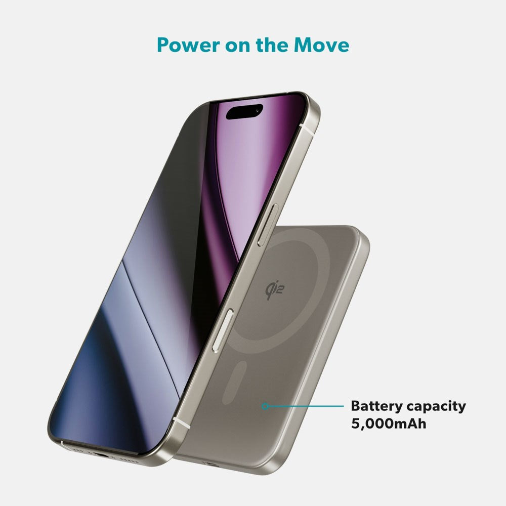 Epico 15W UltraPack EM51 Slim Alu Mag+ 5000 mAh Power Bank m. USB-C - Qi2 / MagSafe Kompatibel - Titanium