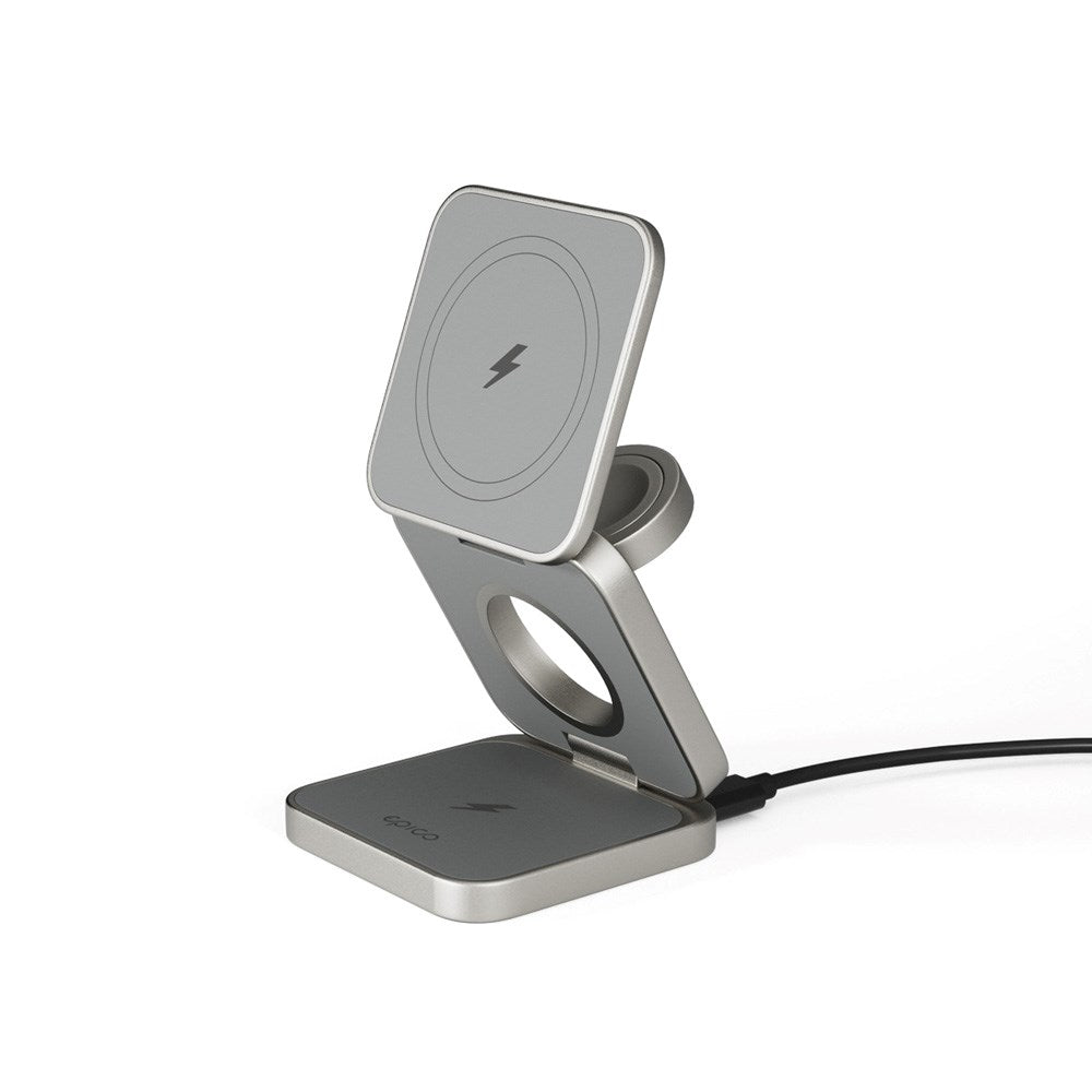 Epico Foldbar 3-i-1 Magnetisk Oplader 15W og Mobilholder - Sølv - (DEMO)