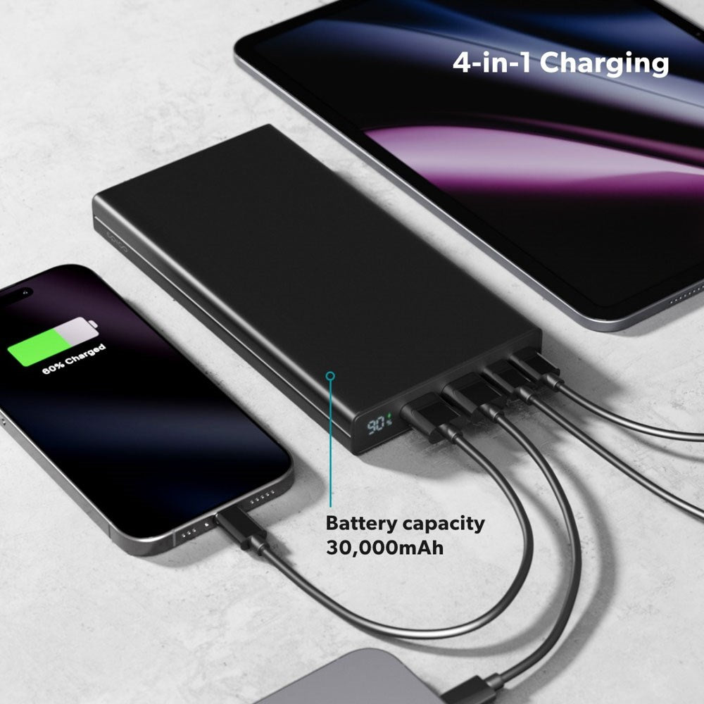 Epico 45W Power Bank 30.000 mAh m. 2 x USB-A Stik 2 x USB-C Stik 1 x USB-C Kabel -  Sort