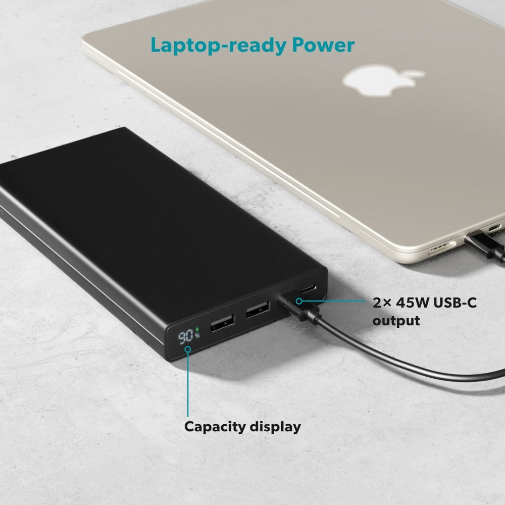 Epico 45W Power Bank 30.000 mAh m. 2 x USB-A Stik 2 x USB-C Stik 1 x USB-C Kabel -  Sort