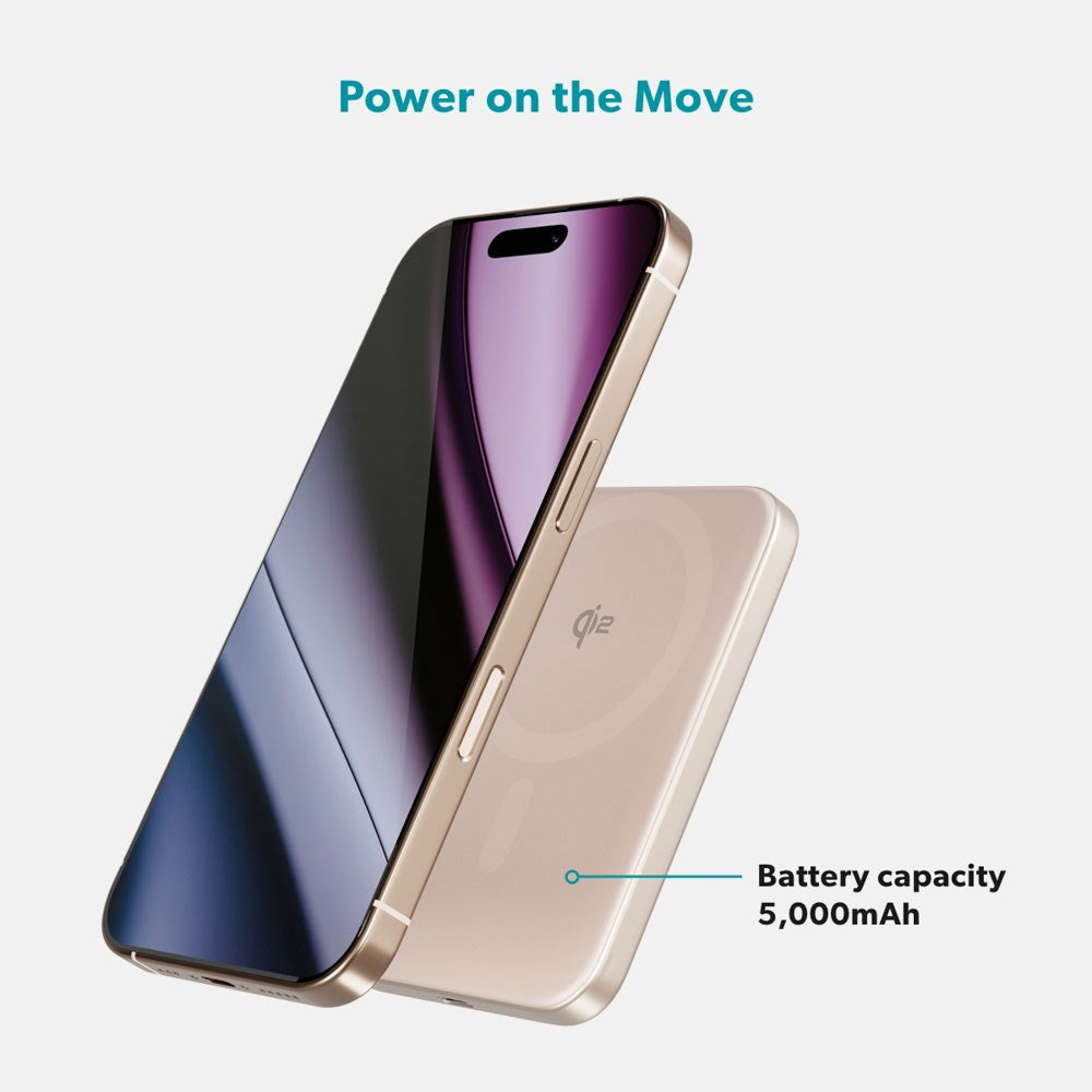 Epico 15W UltraPack EM51 Slim Alu Mag+ 5000 mAh Power Bank m. USB-C - Qi2 / MagSafe Kompatibel - Desert Titanium