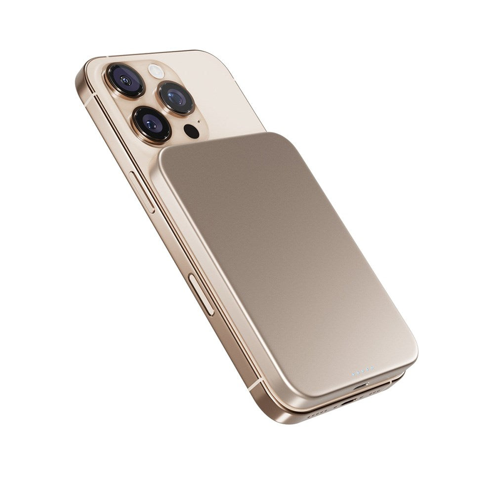 Epico 15W UltraPack EM51 Slim Alu Mag+ 5000 mAh Power Bank m. USB-C - Qi2 / MagSafe Kompatibel - Desert Titanium
