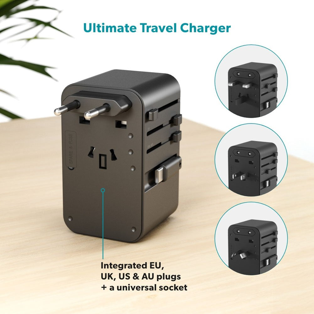 Epico UltraBoost Universal Rejseadapter 70W m. 2 x USB-A 1 x USB-C - Titanium