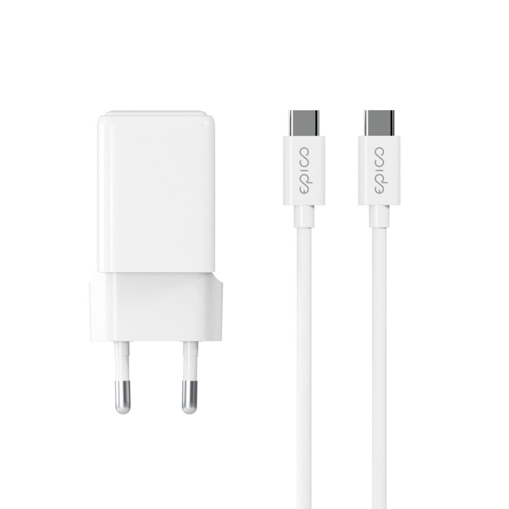Epico UltraBoost GaN 35W Vægoplader m. 1.2m USB-C til USB-C Kabel - 2x USB-C - Hvid