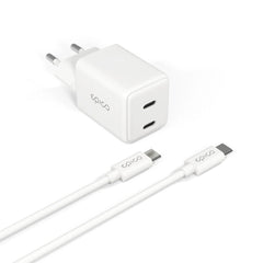 Epico UltraBoost GaN 35W Vægoplader m. 1.2m USB-C til USB-C Kabel - 2x USB-C - Hvid