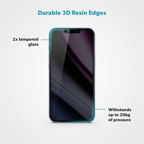 iPhone 17e / 16e / 14 / 13 / 13 Pro Epico Privacy Glass 3D Skærmbeskyttelsesglas m. Installationsramme - Gennemsigtig