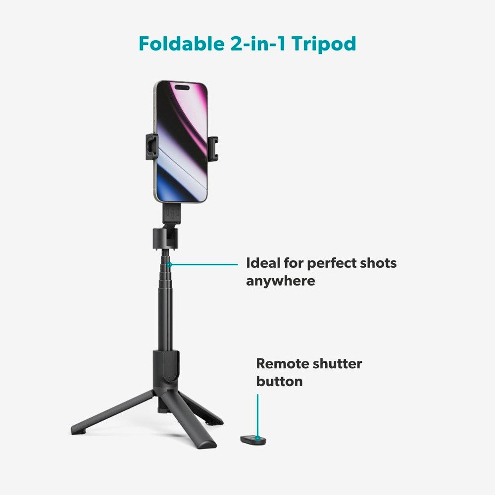 Epico 2-i-1 Tripod Mag+ Selfie Stick - Foldbar - MagSafe Kompatibel - Sort