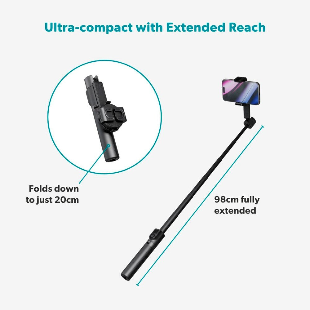 Epico 2-i-1 Tripod Mag+ Selfie Stick - Foldbar - MagSafe Kompatibel - Sort