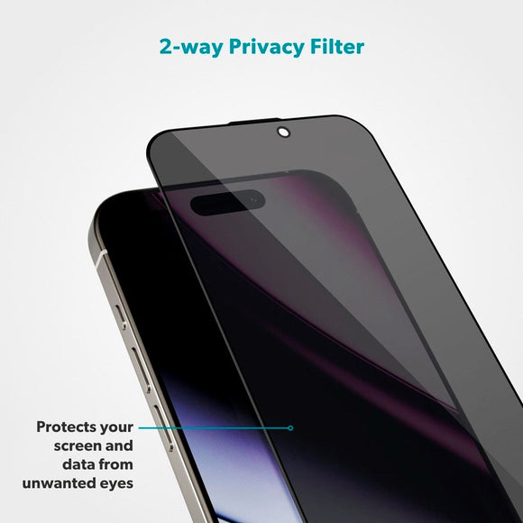 iPhone 17 Epico Privacy Glass 3D Skærmbeskyttelsesglas m. Installationsramme - Gennemsigtig