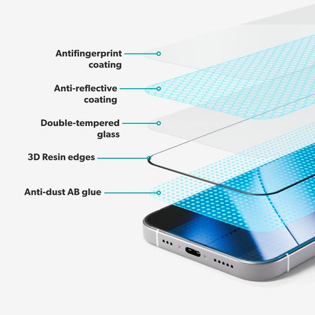 iPhone 17 Pro Epico AntiReflective Glass 3D Skærmbeskyttelsesglas m. Installationsramme - Gennemsigtig