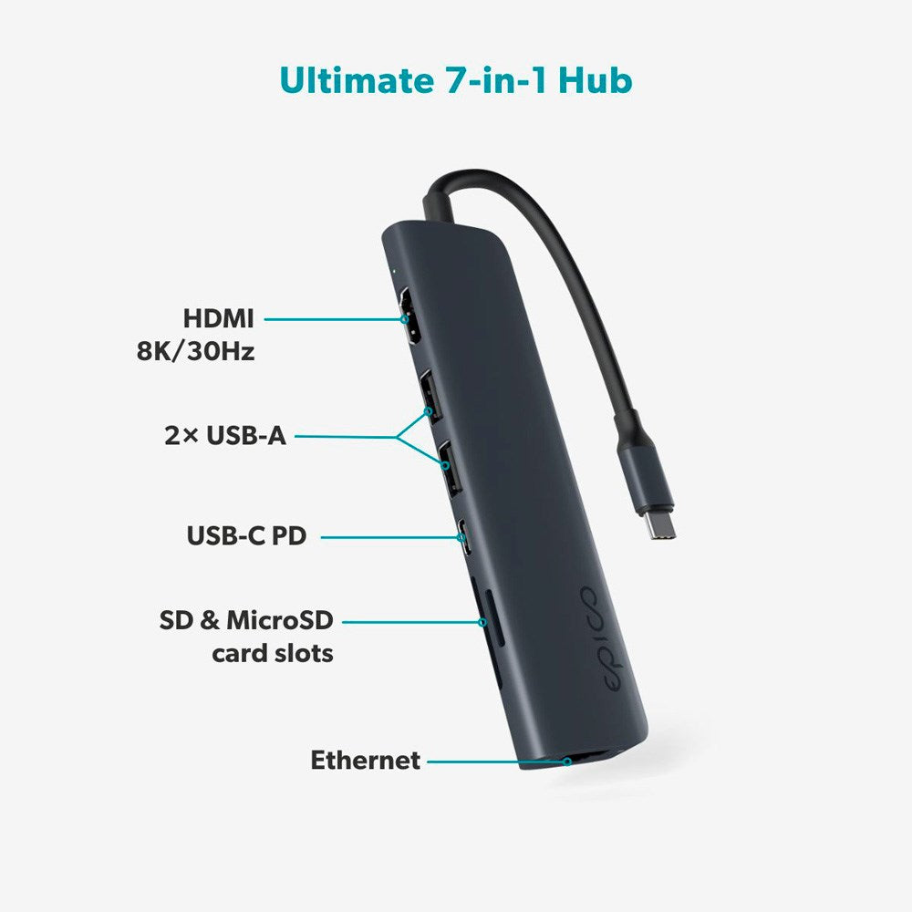 Epico 7-i-1 Multimedia Hub 8K - Midnight