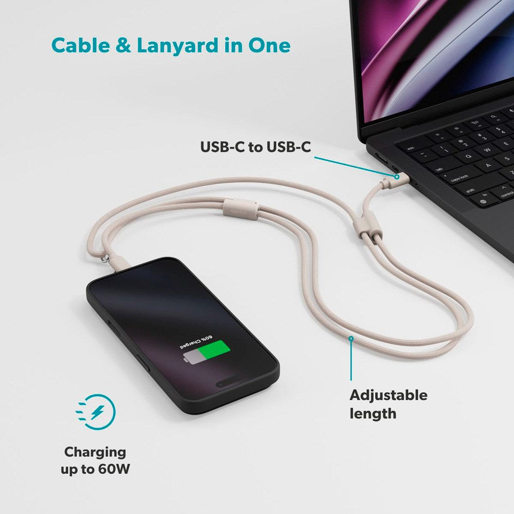 Epico 2-i-1 Mobilstrop m. Integreret USB-C til USB-C Kabel - Beige