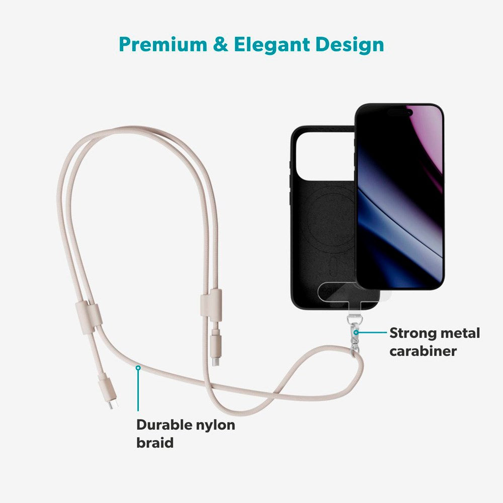 Epico 2-i-1 Mobilstrop m. Integreret USB-C til USB-C Kabel - Beige