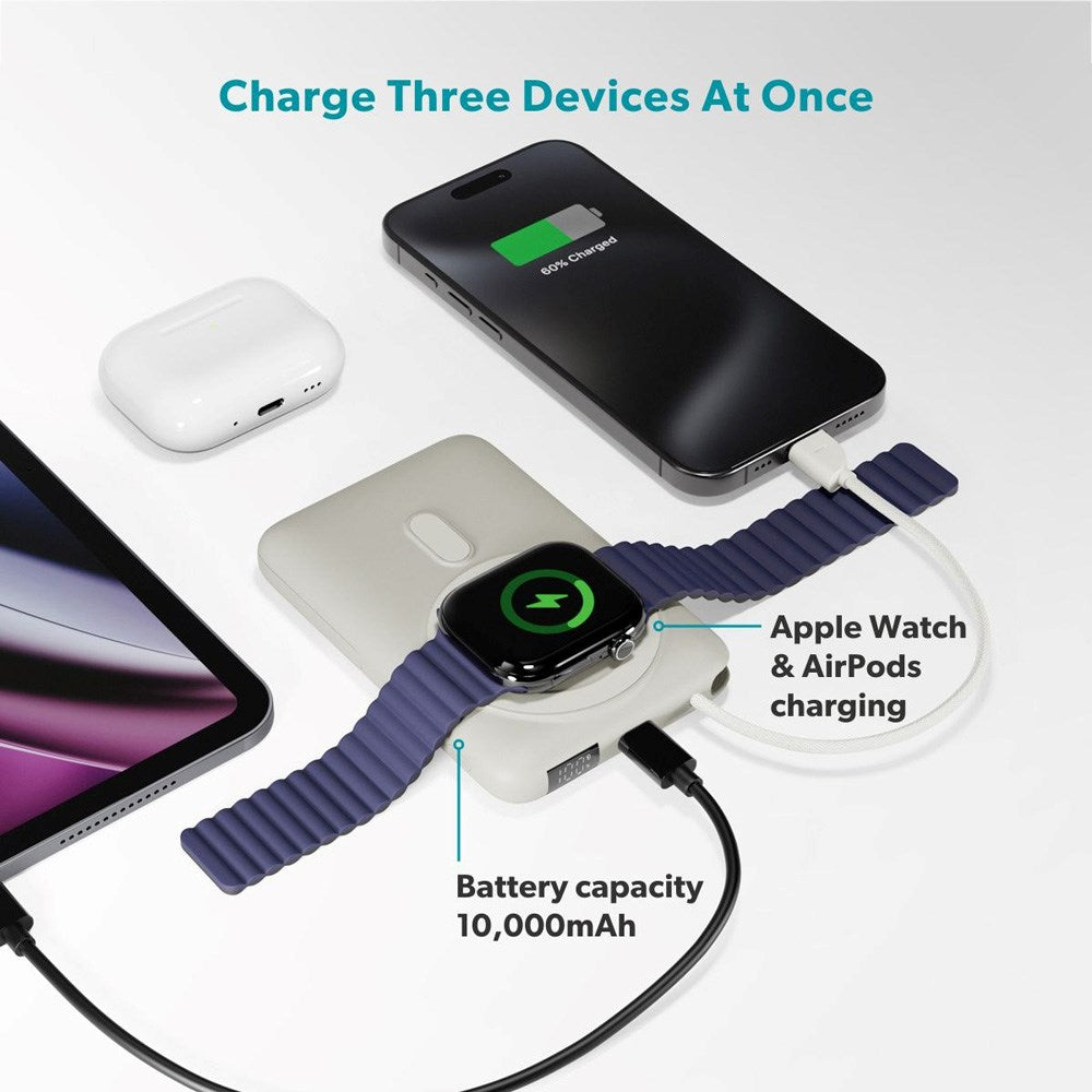 Epico UltraPack 22,5W Powerbank 10.000mAh m. Udtrækkeligt USB-C Kabel - MagSafe / Qi2 Kompatibel - Grå