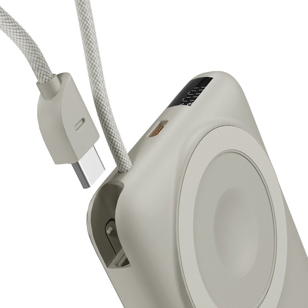 Epico UltraPack 22,5W Powerbank 10.000mAh m. Udtrækkeligt USB-C Kabel - MagSafe / Qi2 Kompatibel - Grå