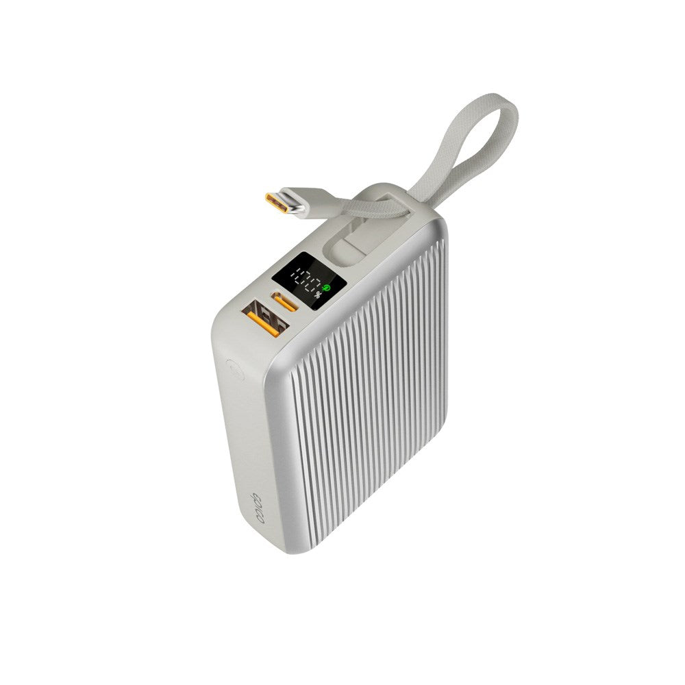 Epico UltraPack 45W Powerbank 20.000mAh m. Udtrækkeligt USB-C Kabel - Grå
