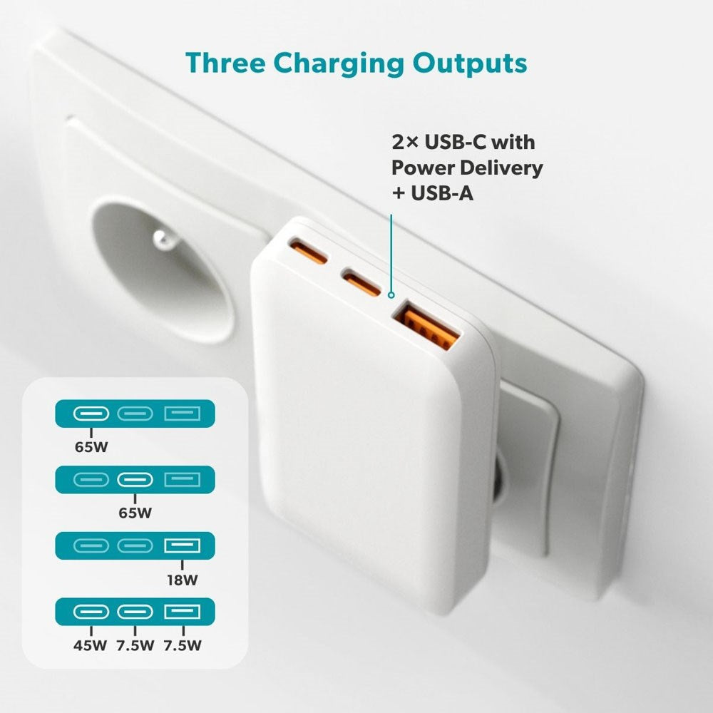 Epico Travel UltraBoost Flat 65W Vægoplader m. 2 x USB-C & 1 x USB-A - Hvid