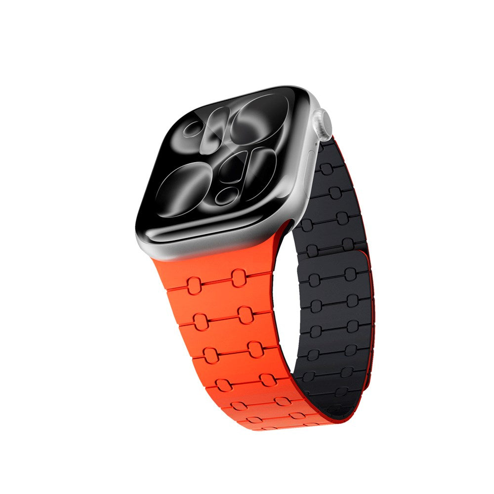 Apple Watch (38/40/SE/41/42) Epico Magnetic+ Silikone Rem - Orange / Sort