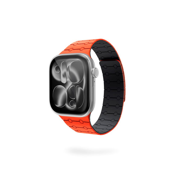 Apple Watch (42/44/SE/45/46/49) Epico Magnetic+ Silikone Rem - Orange / Sort