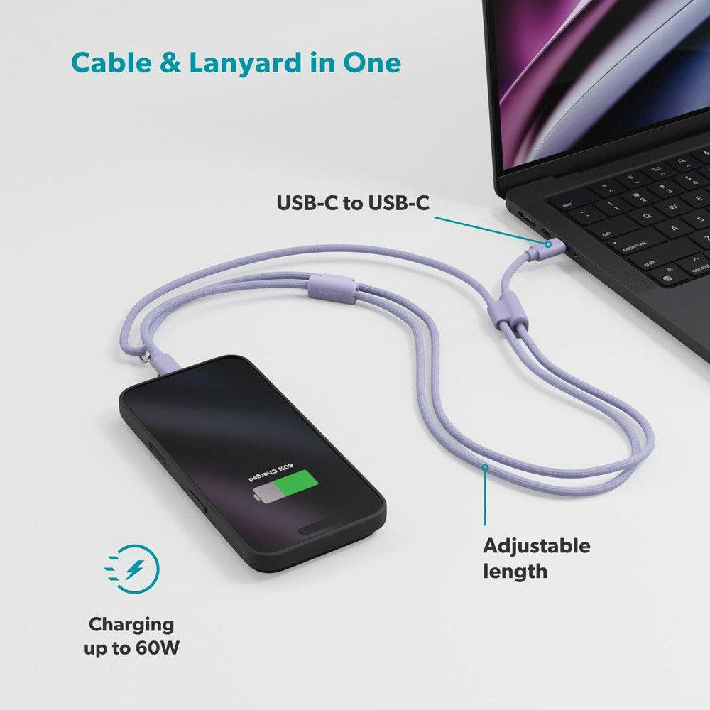 Epico Mobilstrop m. Indbygget 60W USB-C til USB-C Kabel - Lilla