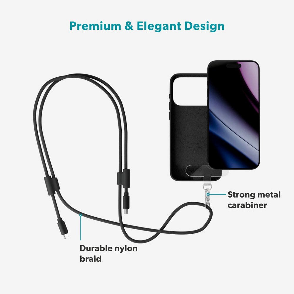 Epico Mobilstrop m. Indbygget 60W USB-C til USB-C Kabel - Sort
