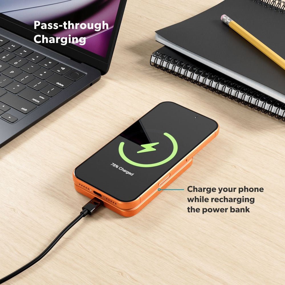 Epico 15W UltraPack EM51 Slim Alu Mag+ 5000 mAh Power Bank m. USB-C - Qi2 / MagSafe Kompatibel - Orange