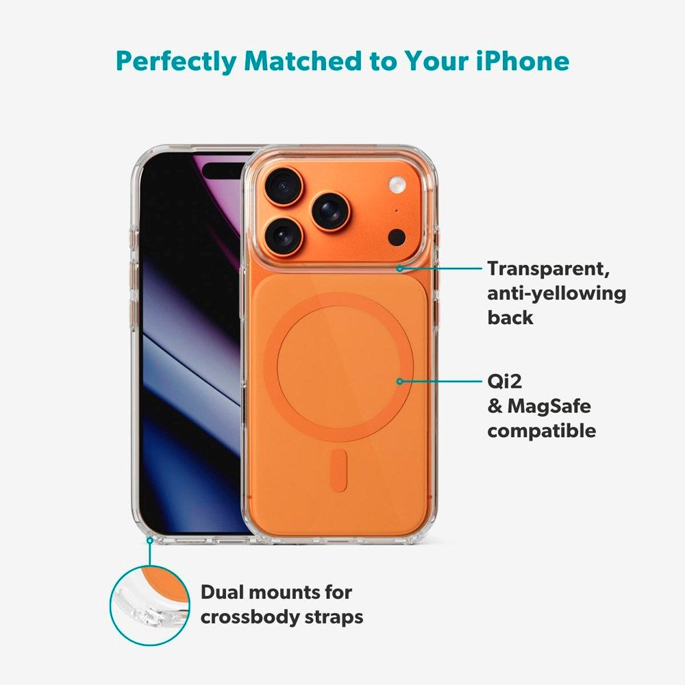 iPhone 17 Pro Epico Tile Mag+ Cover - MagSafe Kompatibel - Gennemsigtig / Orange