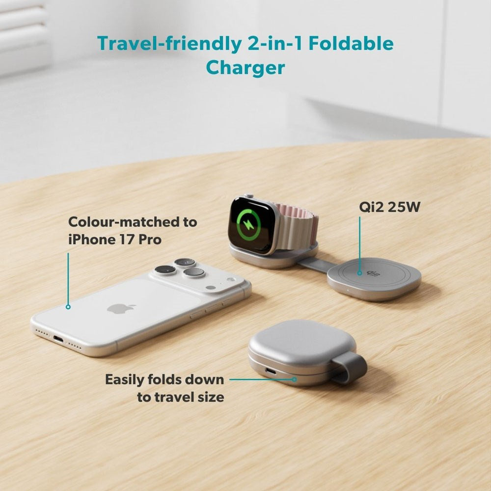 Epico UltraBase Kompakt Trådløs Oplader 25W til Smartphone / Apple Watch - MagSafe / Qi2 Kompatibel - Sølv