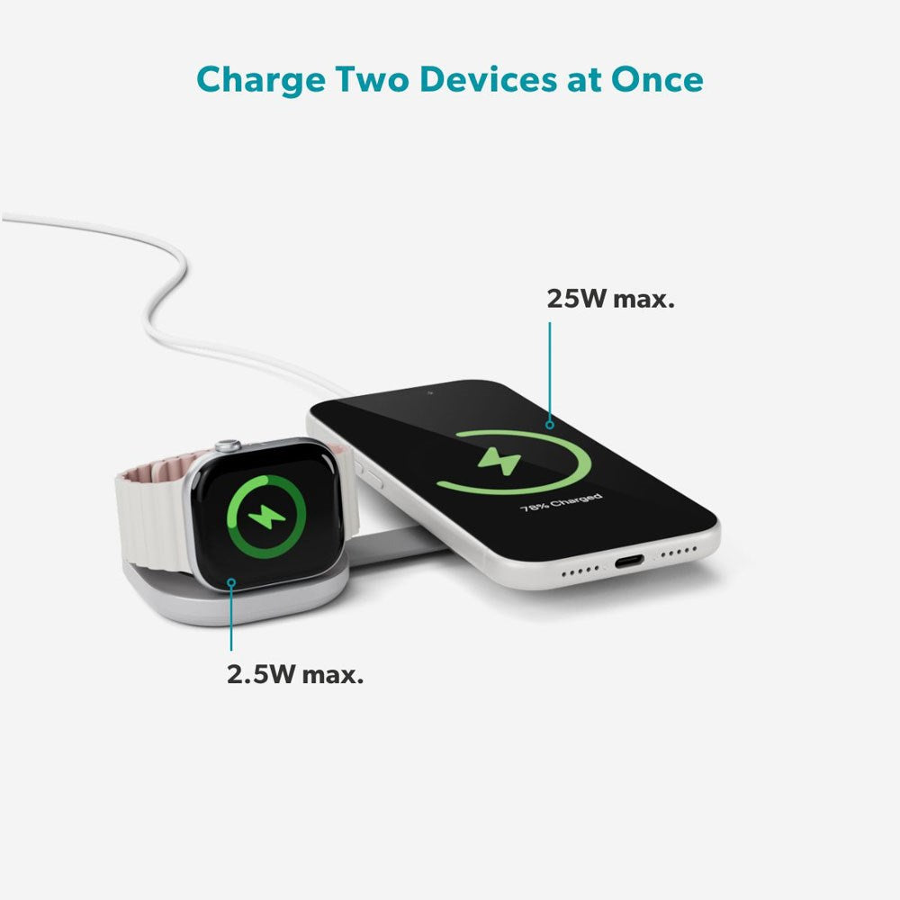 Epico UltraBase Kompakt Trådløs Oplader 25W til Smartphone / Apple Watch - MagSafe / Qi2 Kompatibel - Sølv