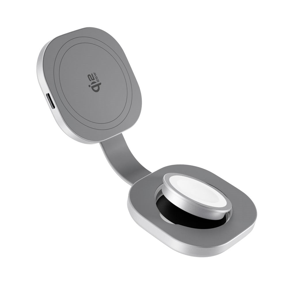 Epico UltraBase Kompakt Trådløs Oplader 25W til Smartphone / Apple Watch - MagSafe / Qi2 Kompatibel - Sølv