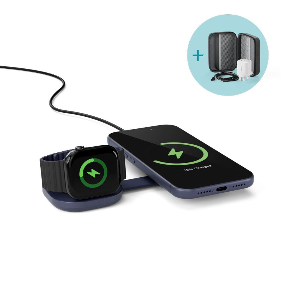 Epico UltraBase Kompakt Trådløs Oplader 25W til Smartphone / Apple Watch - MagSafe / Qi2 Kompatibel - Mørkeblå
