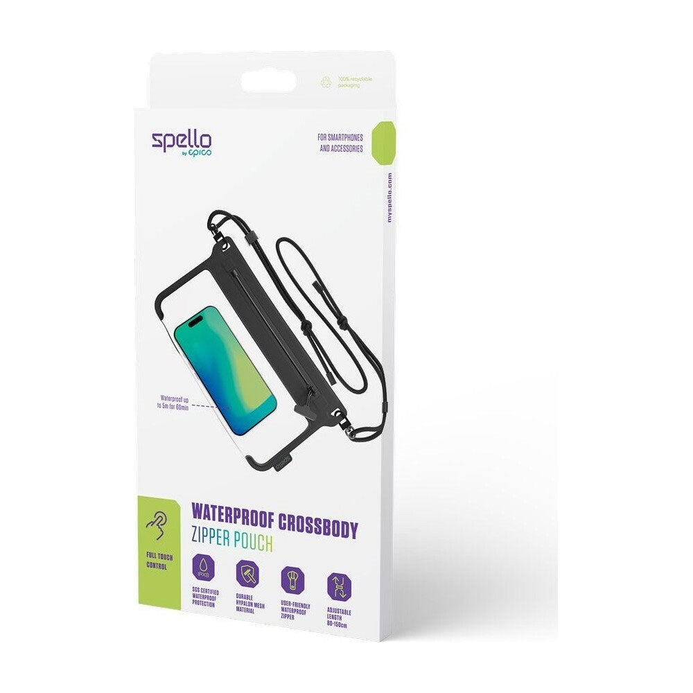 Spello Vandtæt Crossbody Universal Etui - Maks. 8.5" - Sort / Gennemsigtig